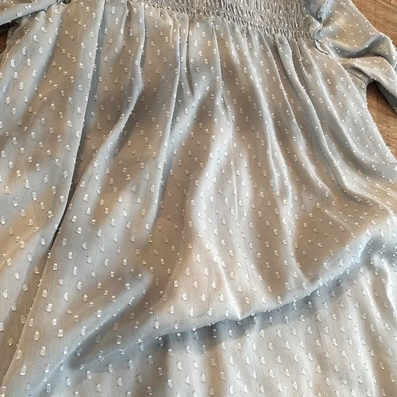 Love Riche Blue Gray Smocked Dress. Sheer Chiffon Long Sleeve Women’s Sz-L. EUC - Picture 4 of 9
